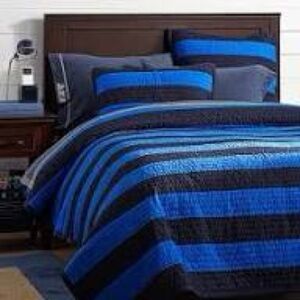 Pottery Barn Rugby stripe quilt with standard and square shams. Royal/navy. Twin